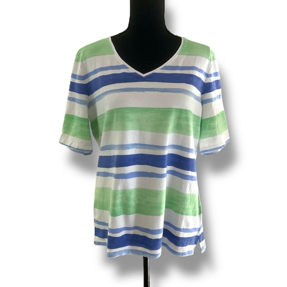 Talbots Colorful Striped V-Neck Top Size L